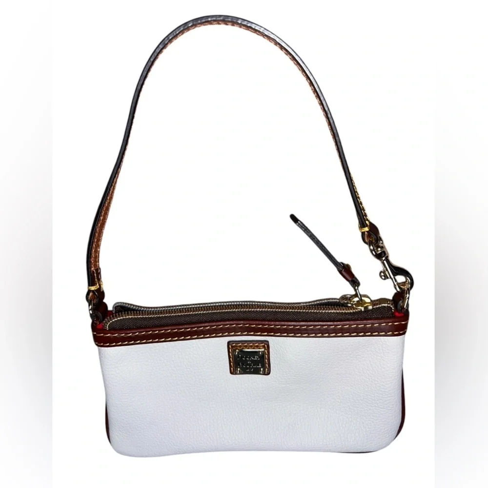 {Dooney & Bourke Cream & Brown Leather Wristlet Convertible Strap}